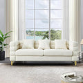 Antetek 81-inch Couches for Living Room Modern Teddy Fabric Upholstered Sofa Couch with Square Arm and 4 Golden Metal Legs for Living Room Office Apartment White