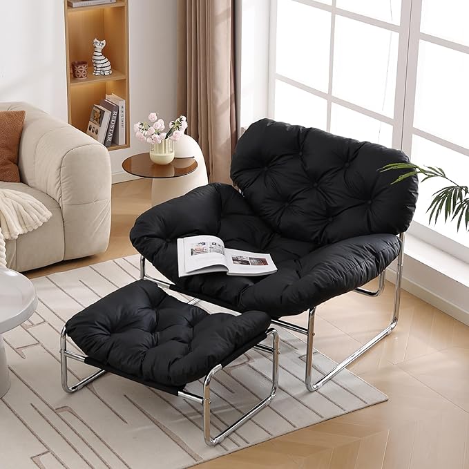 Living Room Chair Lazy Chair with Ottoman Recliner Chair Black Comfy Chairs Dorm Lounge Chair Reading Chairs Soft Chair Bedroom Office