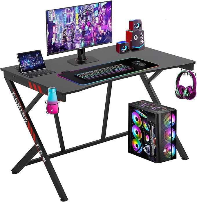 Gaming Desk Gaming Table 45.2 W x 29 D PC Computer Desk Home Office Desk Table with Cup Holder Headphone Hook Gamer Workstation Game Table for Boys Girls.