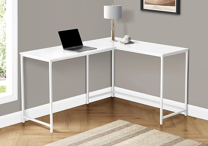 Computer Desk Home Office Corner 58 l L Shape Work Laptop White Laminate White Metal Contemporary Modern