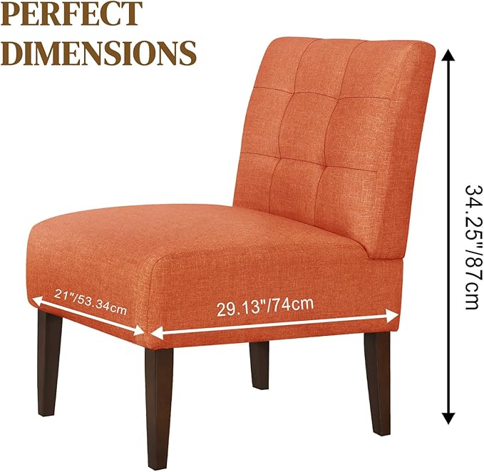 Anwick Orange Modern Accent Chair Mid Century Upholstered Living Room Chair with Wood Legs Comfy Small Accent Chair with Back for Small Spaces Office Bedroom Reading Spaces (Orange1)
