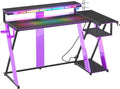 Bestier Computer Desk with Music Sync Light Flow Vibe Corner Desk with Monitor Stand and PS5 Storage Shelves Cup Holders and Headset Hooks for Bedroom Small Space (Black Purple 57 Inch)