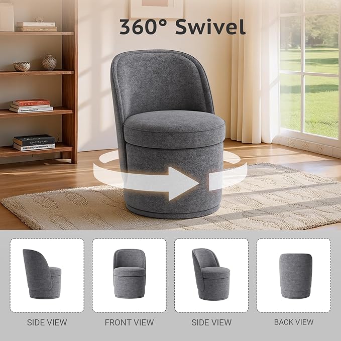 Swivel Accent Chair Set of 2 360° Swivel Round Chair with Hidden Storage Vanity Chairs Modern Small Barrel Armchair for Living Room/Bedroom Darkgrey