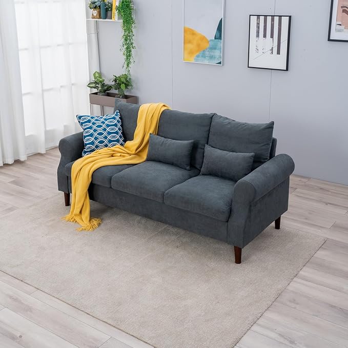 Panana 2 3 5 6 Seater Upholstered Sofa Couch Linen Fabric/Artificial Leather L Shaped Corner Sectional Loveseat Ottoman Modern Living Room Sofa (Gray Linen 3 Seater)