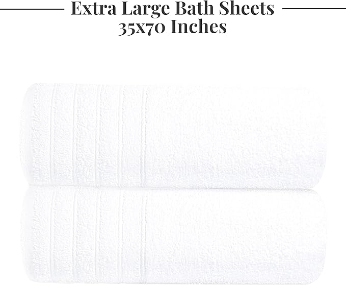 Tens Towels Pack of 2 Extra Large Bath Sheets 35 x 70 Inches 100% Cotton Larger &amp Lighter Weight Quicker to Dry Super Soft &amp Absorbent Oversized Bath Towels White