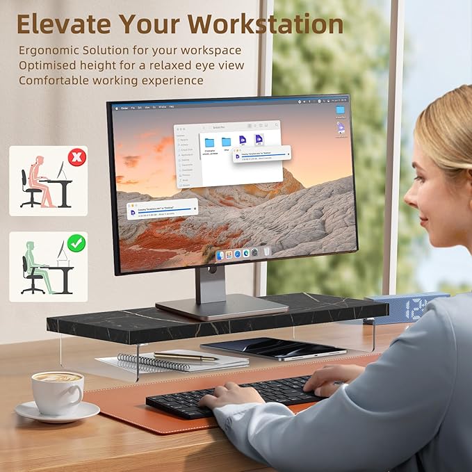 Dual Monitor Stand Riser 40 Large Computer Monitor Stands for 2 Monitors Wooden Desktop Organizer Shelf for Office Desk Computer Laptop TV Monitor Printer