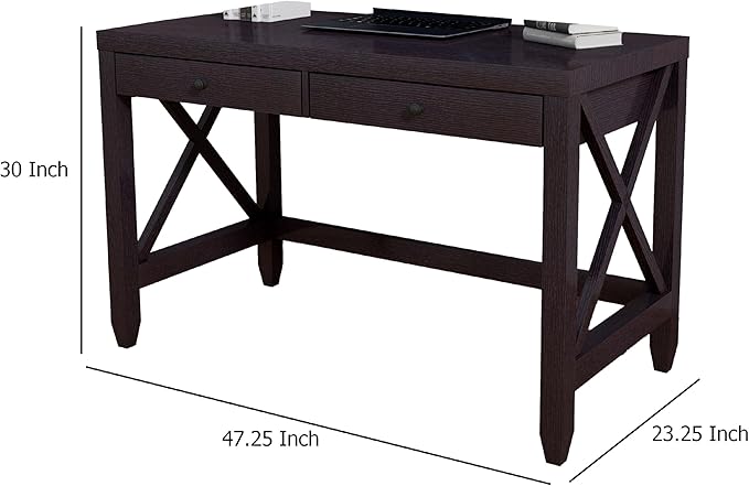 Benjara Home Office Writing Desk- 2 Drawers- 47 Farmhouse Red Cocoa Brown