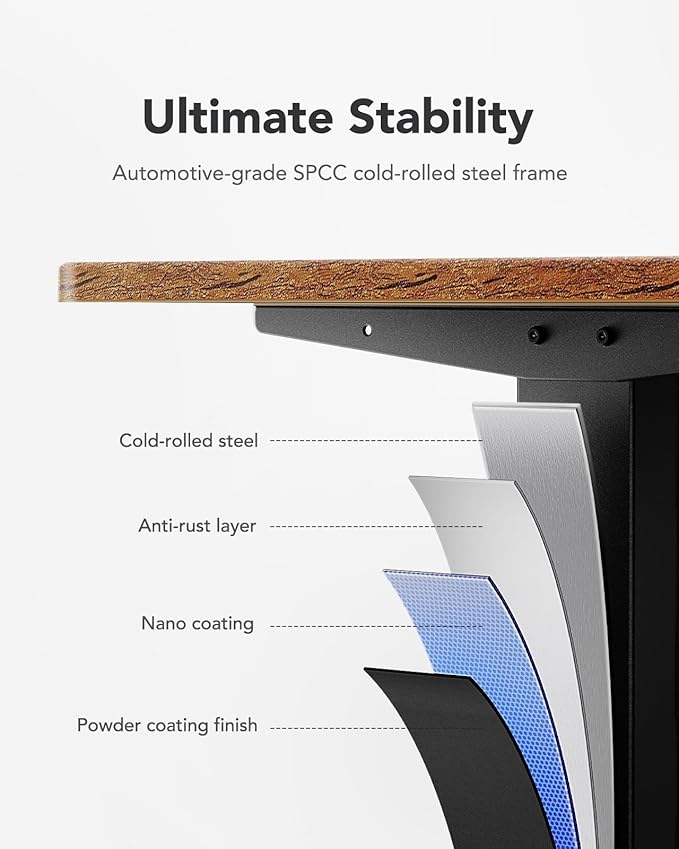 HUANUO Electric Standing Desk 55 x 28 Height Adjustable Desk 4 Memory Height Settings Sit to Stand Up Desk for Home Office with Headphone Hook Cable Manager Rustic Brown
