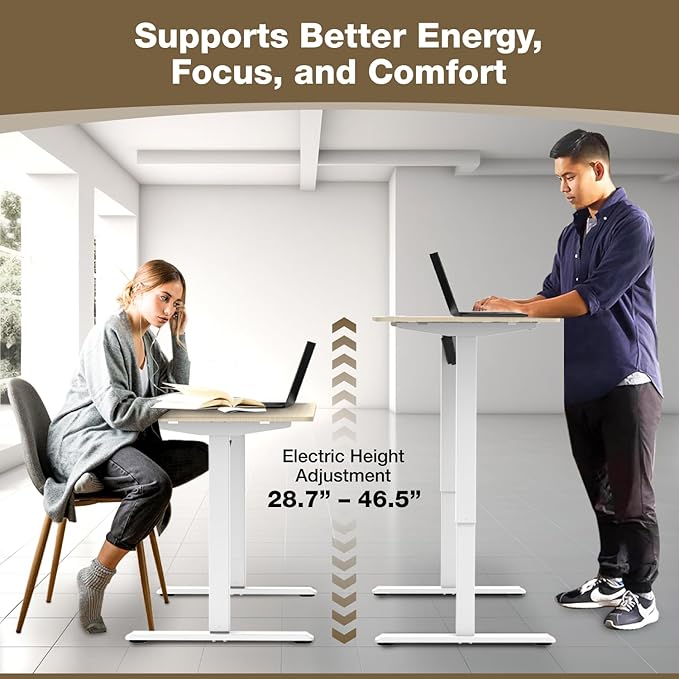 Mount-It! Maple Standing Desk 48x24 – Electric Height Adjustable Sit to Stand Desk with Memory Presets Ergonomic Workstation for Home Office or Study White Frame with Maple Splice Board Top