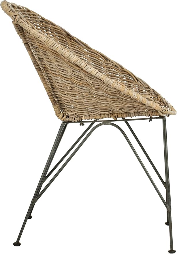 Safavieh Home Sierra Coastal Grey Wash Rattan and Dark Steel Round Accent Chair