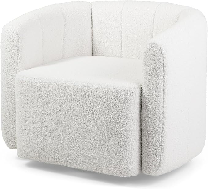KOMFOTT Swivel Barrel Chair Set of 2 Sherpa Fabric Accent Chair with Curved Backrest &amp Armrests Upholstered Armchair with Wide Seat Pumpkin Shaped Single Sofa Chair for Living Room Bedroom Wh
