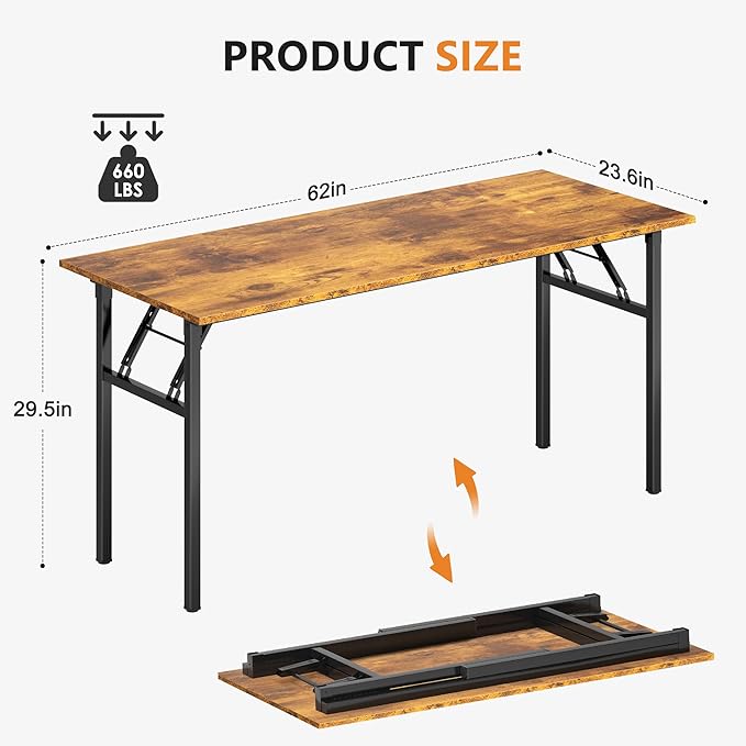 DlandHome Folding Computer Desk 62inches Large No Install Needed Folding Table Workstation for Home Office Gray and Black Legs AC5FB-160-DCA
