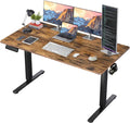55 x 24 in Electric Standing Desk - Memory Height Adjustable Ergonomic Sit-to-Stand Rising Computer Table Gaming Workstations with 2 Hooks and Wire Hole for Home Office Brown