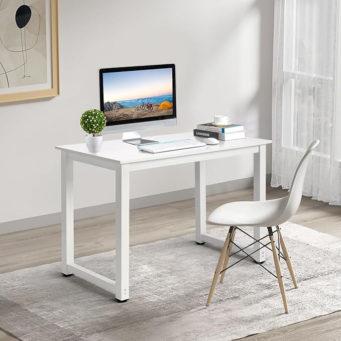 43.3 White Office Desk Executive Office Desk Modern Work Desk Farmhouse Writing Table Computer Desk for HomeHome Office Desks Modern Compact Study Writing Table Workstation 110 x 60 x 75CM
