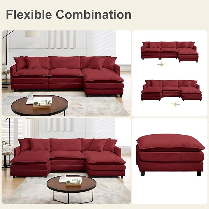 Modular Sectional Sofa Convertible U Shaped Cloud Couch with Memory Foam Comfy Modular Sofa with Ottomans Chenille Fabric for Living Room