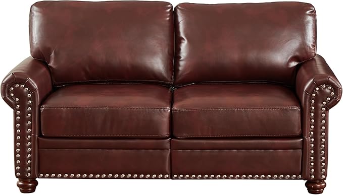 59 Faux Leather Pu Loveseat Underseat Storage Classic Love Seat Couch Elegance 2 Seat with Rolled Armrests Nailhead Trim Wood Legs Traditional Living Room Accent Sofa 2 Seat-Burgundy