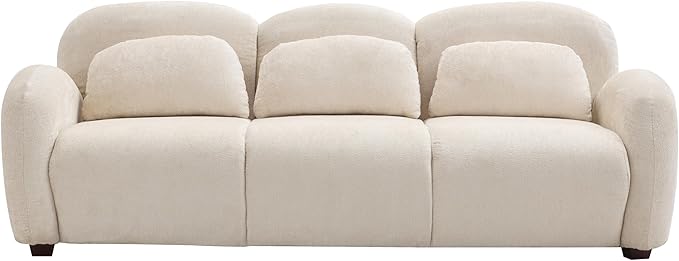 Christopher Knight Home Perla Modern Fabric Upholstered 3 Seater Sofa Couch with Pillow Wooden Home Sofa Living Room Comfy Cloud Couch for Bedroom Apartment Home Office Light Beige