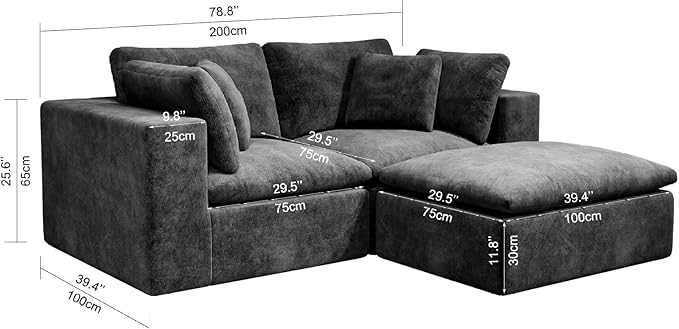 roomfitters 78.8 Modular Sectional Sofa 3-Piece Compressed Cloud Couch No Assembly Required Plush Corduroy Grey