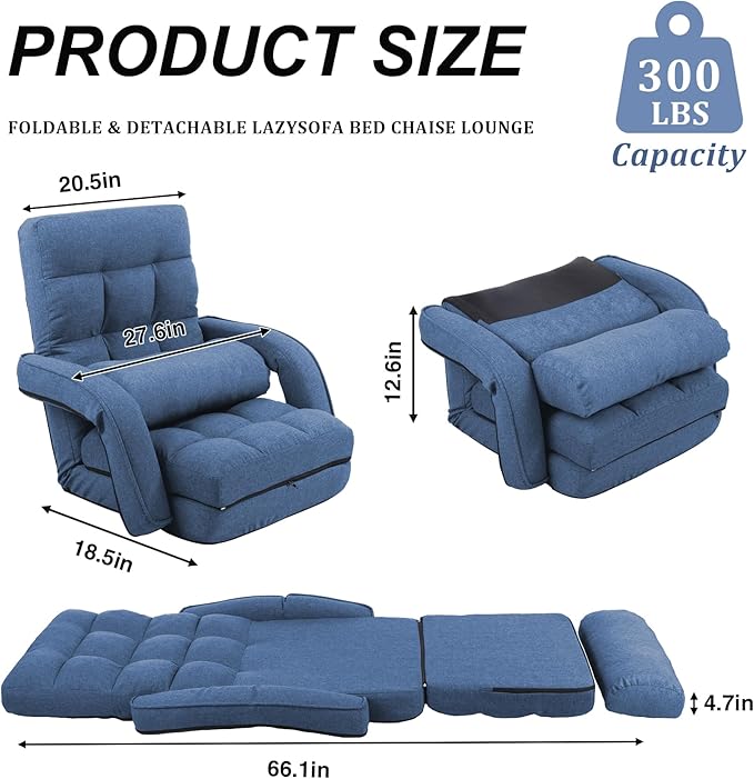 Adjustable Floor Chair for Adults with Back Suppor5-Position Folding Lazy Sofa with Pillow Gaming &amp Meditation Chair with Breathable Fabric - for Living Room Bedroom OfficeBalcony (Blue)