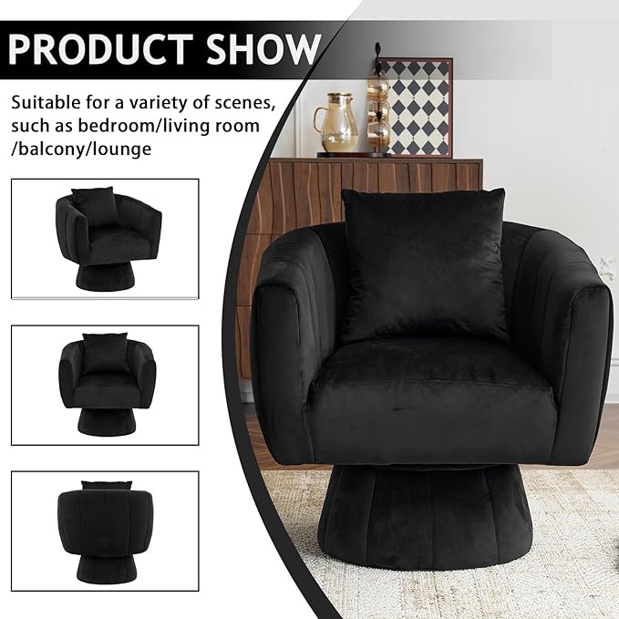 360°Swivel Accent ChairModern Velvet Barrel Accent Chair with Fluffy CushionsComfy Wide UpholsteredAccent Chairs for Home Sofa Living Room/Bedroom/Lounge