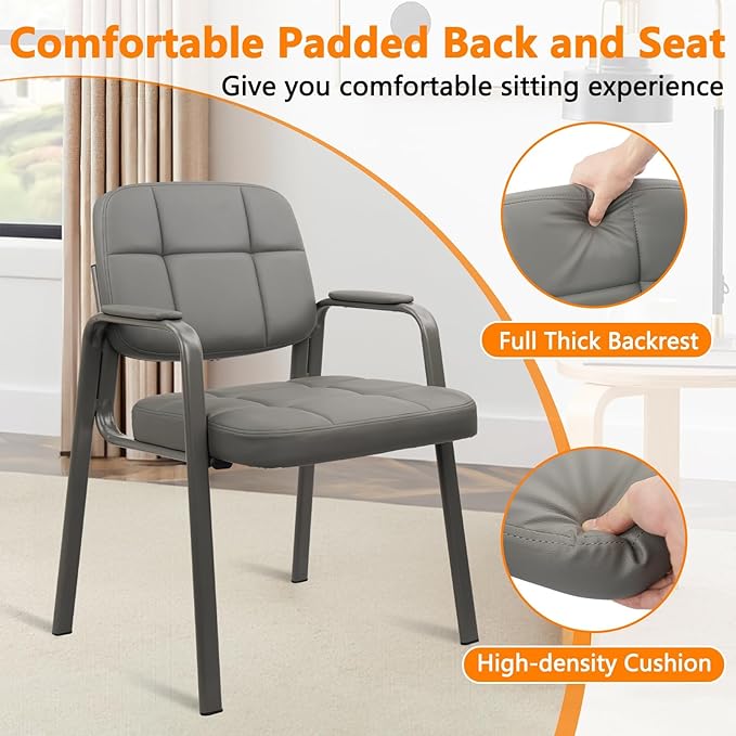 CLATINA Leather Office Guest Waiting Room Chair Sets of 8 Reception Chair No Wheels with Armrests and Lumber Support Stationary Desk Armchair for Meeting Conference Lobby Shool Study Grey