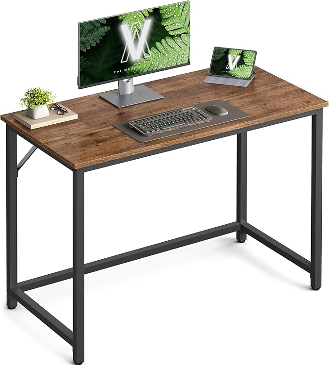 VASAGLE Computer Desk Office Work Desk 39.4 x 19.7 x 29.9 Inches for Study Bedroom Home Office Living Room Hazelnut Brown and Ink Black ULWD041B03
