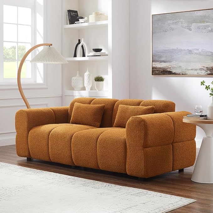 80 Modern Sofa Couch Comfy Deep Seat Lambswool Cloud Sofa Upholstered 3-Seater Boucle Couch Oversized Loveseat for Living Room Bedroom Office Apartment(Coffee)