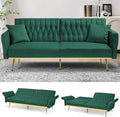 70 Velvet Futon with Adjustable Backrest and Armrests Sofa Bed with Extra Pillows for Waiting Room Living Room and Office Green