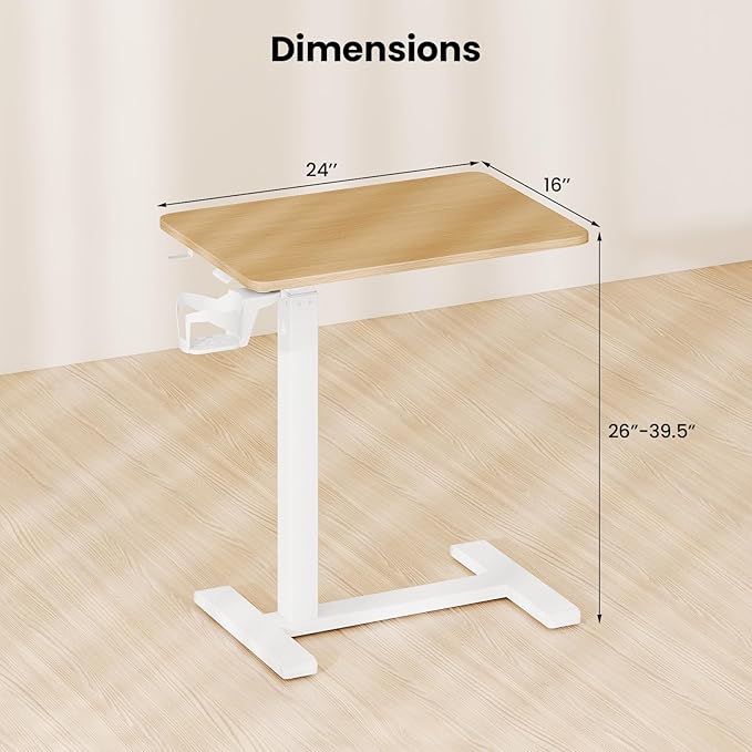 GOFLAME Rolling Standing Desk C Shaped End Table Adjustable Height with Hidden Wheels Cup Holder &amp Headphone Hook Mobile Sofa Couch Bed Side Table for Living Room Home Office (Natural)