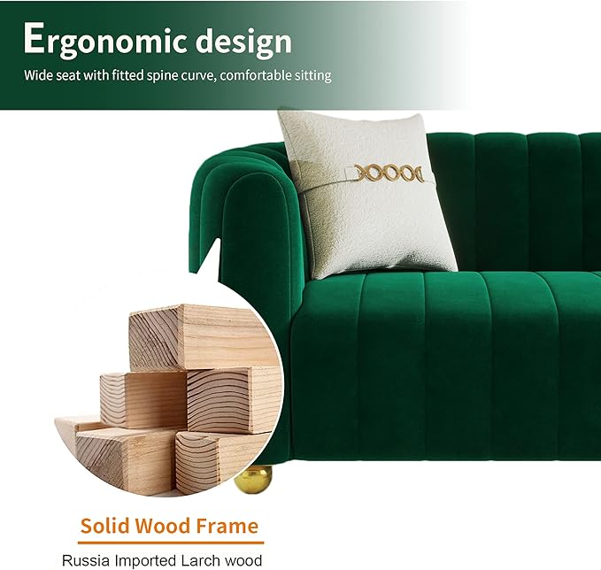 Mid-Century Modern Sofa for Living Room 84 Green Luxury Velvet Loveseat Sofa Couch Sectional Love Seat Sofa Couch with Gold Legs Upholstered Sofa for Apartment Bedroom Home Office