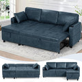 84 L-Shape Pull Out Sofa Bed with Adjustable Backrest Upholstered Sectional Sleeper Sofa with Storage Chaise Suede Leather Reversible Couch Bed with USB Port for Living Room House Blue