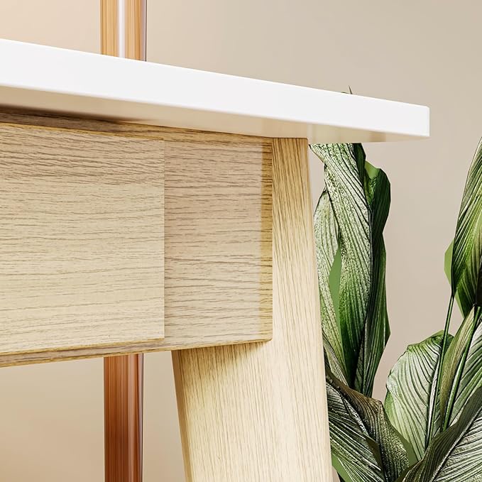 39.4 Inch Computer Desk with 2 Drawers Modern Home Office Desk Study Writing Gaming Work Table with Large Legroom White &amp Light Brown