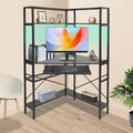 Corner Computer Desk Modern Laptop Desk w/Outlets &amp LED Light Triangle Table w/Storage Shelf Small Space for Home Office Student Dormitories Bedroom Game Room Study Room Workstation (Black)