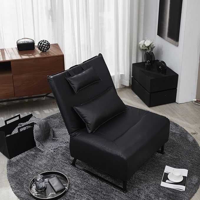 Accent Chair Tv Chair Living Room Chair Lazy Recliner Comfortable Fabric Leisure Sofa Modern High Back Armchair Balcony Study Reading Corner Chair Black