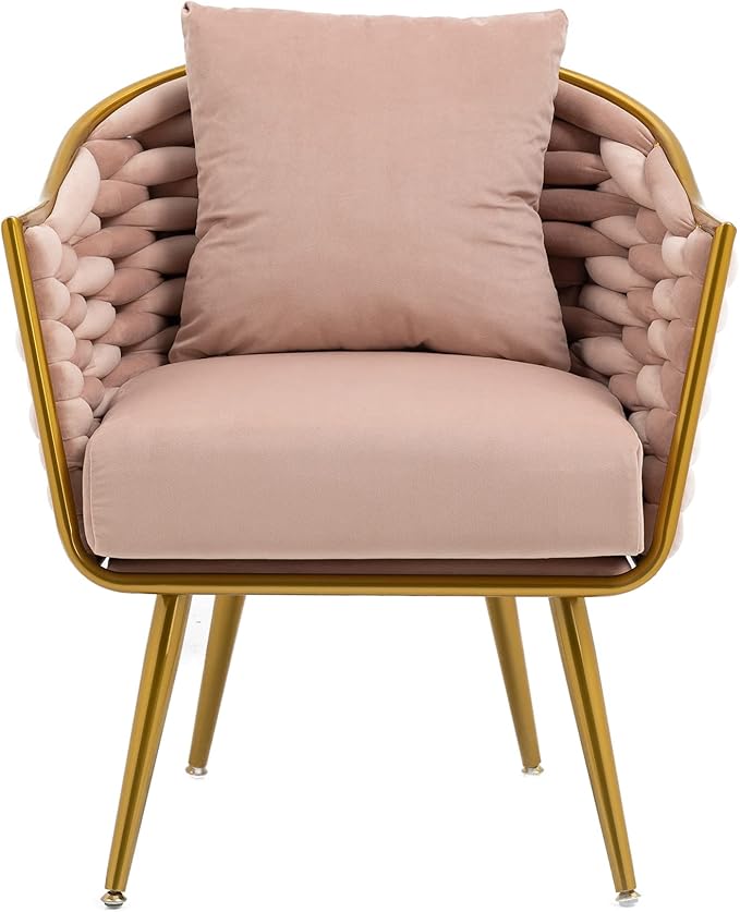 Velvet Accent Chair Modern Upholstered Armchair Tufted Chair with Metal Frame Single Leisure Chairs for Living Room Bedroom Office Balcony