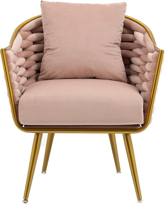 Velvet Accent Chair Modern Upholstered Armchair Tufted Chair with Metal Frame Single Leisure Chairs for Living Room Bedroom Office Balcony