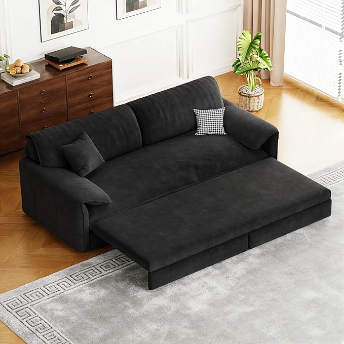 66 Queen Pull Out Couch BedVelvet 3-in-1 Queen-Size Sleeper SofaConvertible Pull-Out Sofa Bed with Side PocketsSleeper Loveseat for Living RoomApartment Offices (Black)