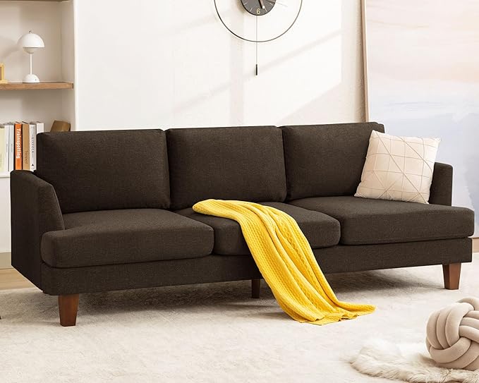 Mid Century Modern Couches for Living Room 89 Comfy Brown Couch Sofa with 3-Seater Deep Seats Upholstered Sofas for Living Room Office Apartment Bedroom