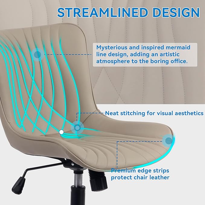 YOUNIKE Office Chair Desk Chair with Wheels Home Office Computer Task Chairs Modern Faux Leather Padded Vanity Chair Adjustable Swivel Armless Office Chairs with Back Khaki