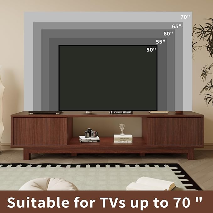 Maggym 70″ TV Stand with Storage Modern Media Console with 2 Doors and Open Shelves Entertainment Center for Living Room Walnut