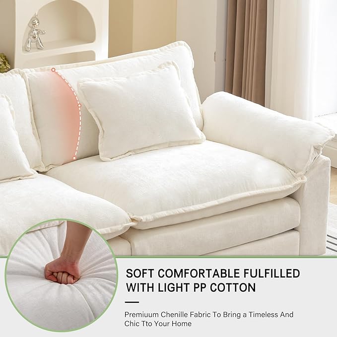 Loveseat Sofa Comfy Cloud Couch for Living Room with Pillows Modern Chenille Sofa Sleeper Deep Couches(Cream White 2-Seat)