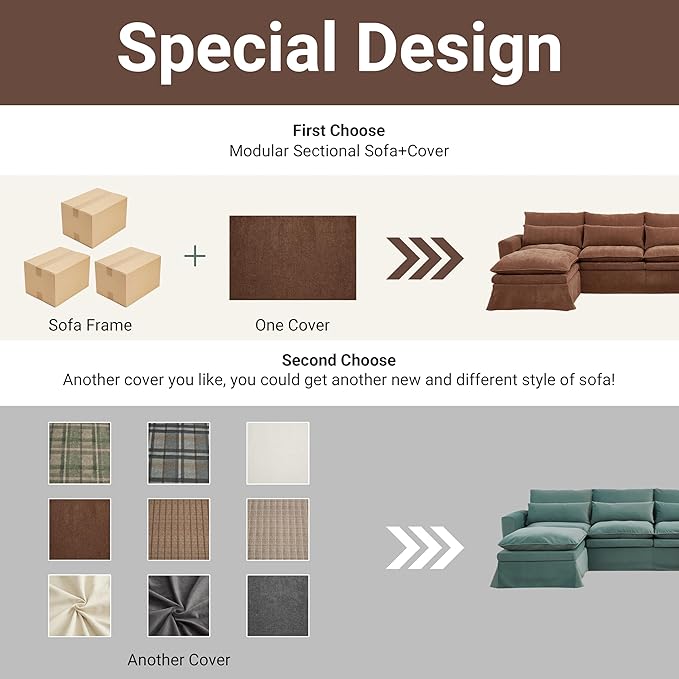 Sectional Couch Cover Couch Covers for U Shape Sofa Sofa Cover Washable Furniture Protector Cover for 122″ Cushion Couch Fabric Brown