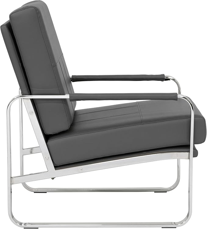 Studio Designs Home Allure Modern Accent Chair in Blended Leather Chrome/Smoke Gray
