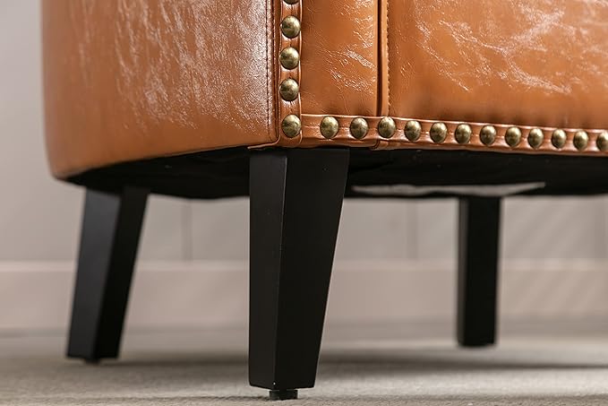 Generic Accent Chair with Ottoman Mid Century Modern Barrel Chair Upholstered Club Tub Round Arms Chair for Living Room Light Brown