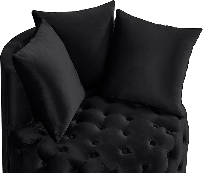 Velvet Accent Lounge Chair - 31.25''W Upholstered Button Tufted Velvet Barrel Chair with 3 Pillows with Button Tufted Modern Round Club Chair Reading Sofa Chair (Black)