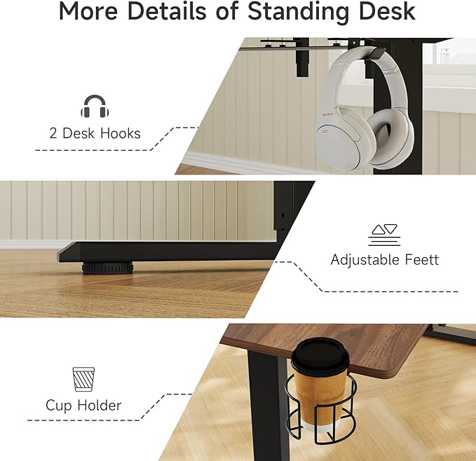 63 x 24 Inches Electric Standing Desk with 2 Monitor Shelves Adjustable Computer Desk from 28-46'' Sit to Stand UpHome Office Desk with Memory Controlller for Workstations Walnut