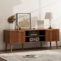 TV Stand for Living Room Mid Century Modern Entertainment Center for 55/60 inch TVs TV Console with Fluted Door Cabinets and Open Shelves for Bedroom Walnut