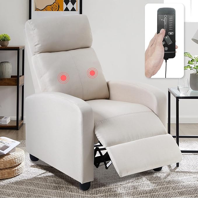 Recliner Chair for Living Room Fabric Massage Chair Sleeper Chairs for Adults Adjustable Comfortable Chair Single Sofa Chair Reading Chair for Bedroom with Footrest (Textile Beige)