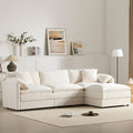 Merax Modern L Shaped Cloud Couch Set with Double Cushions 4 Seat Sectional Sofa Sleeper Bed with Movable Ottoman &amp 2 Pillows 103.5 Chenille Modular Sectional Sofa with Deep and Wide Seat Crea