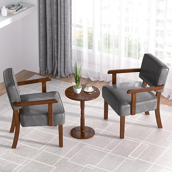 Accent Chair PU Leather Oversized Living Room Chairs with Soft Seat and Armrests Armchair for Bedroom Dinning Reading and Waiting Rooms (Leather Gray)